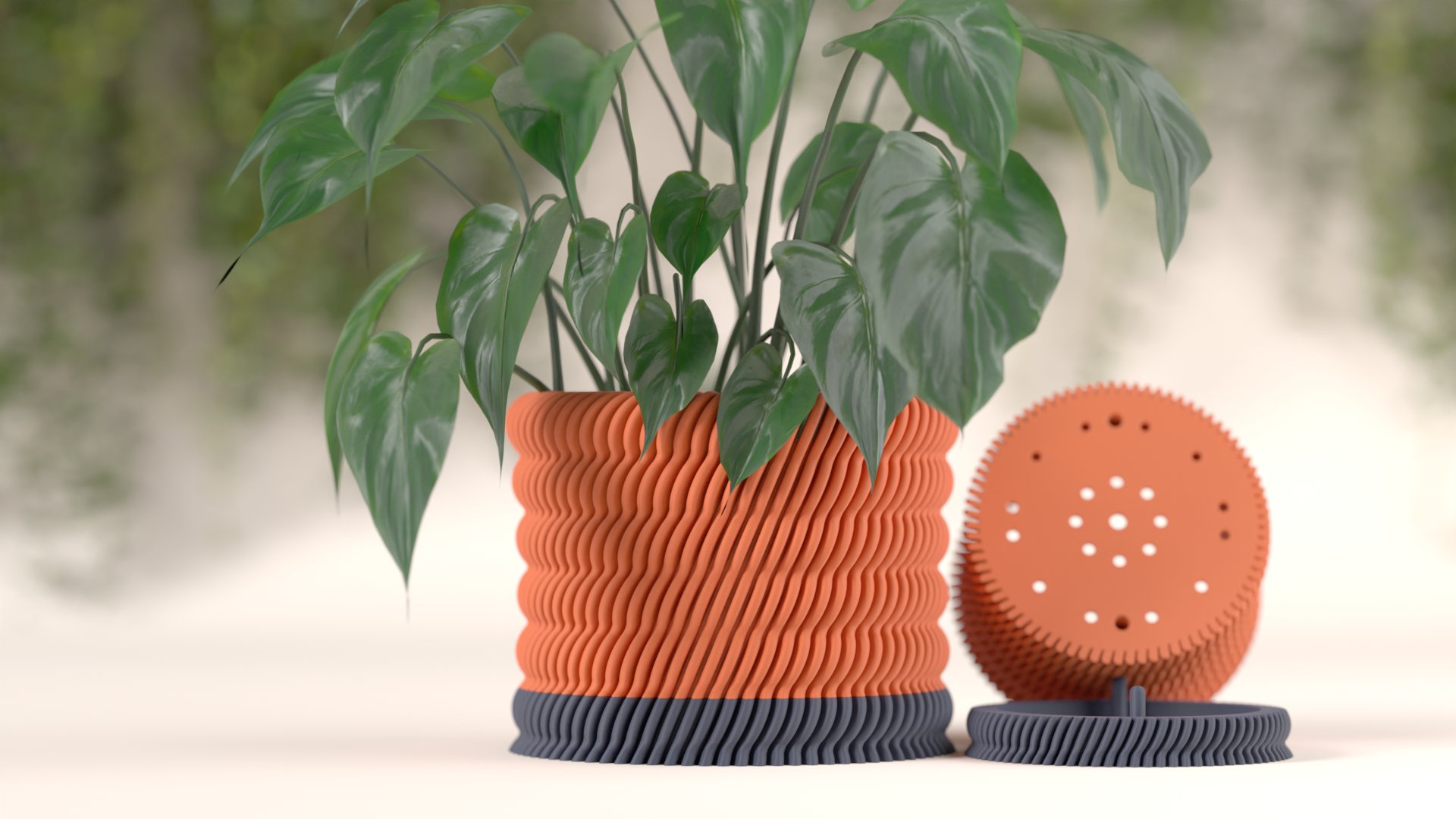 Planter. Two Part Tilted Rib