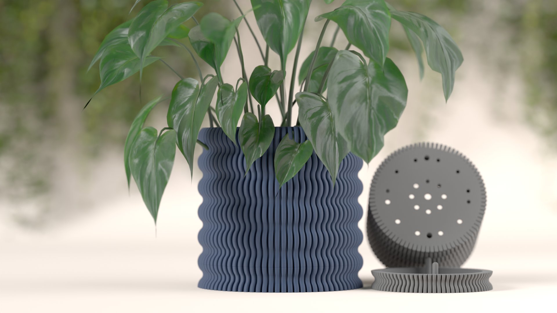 Planter. Two Part Waved Rib